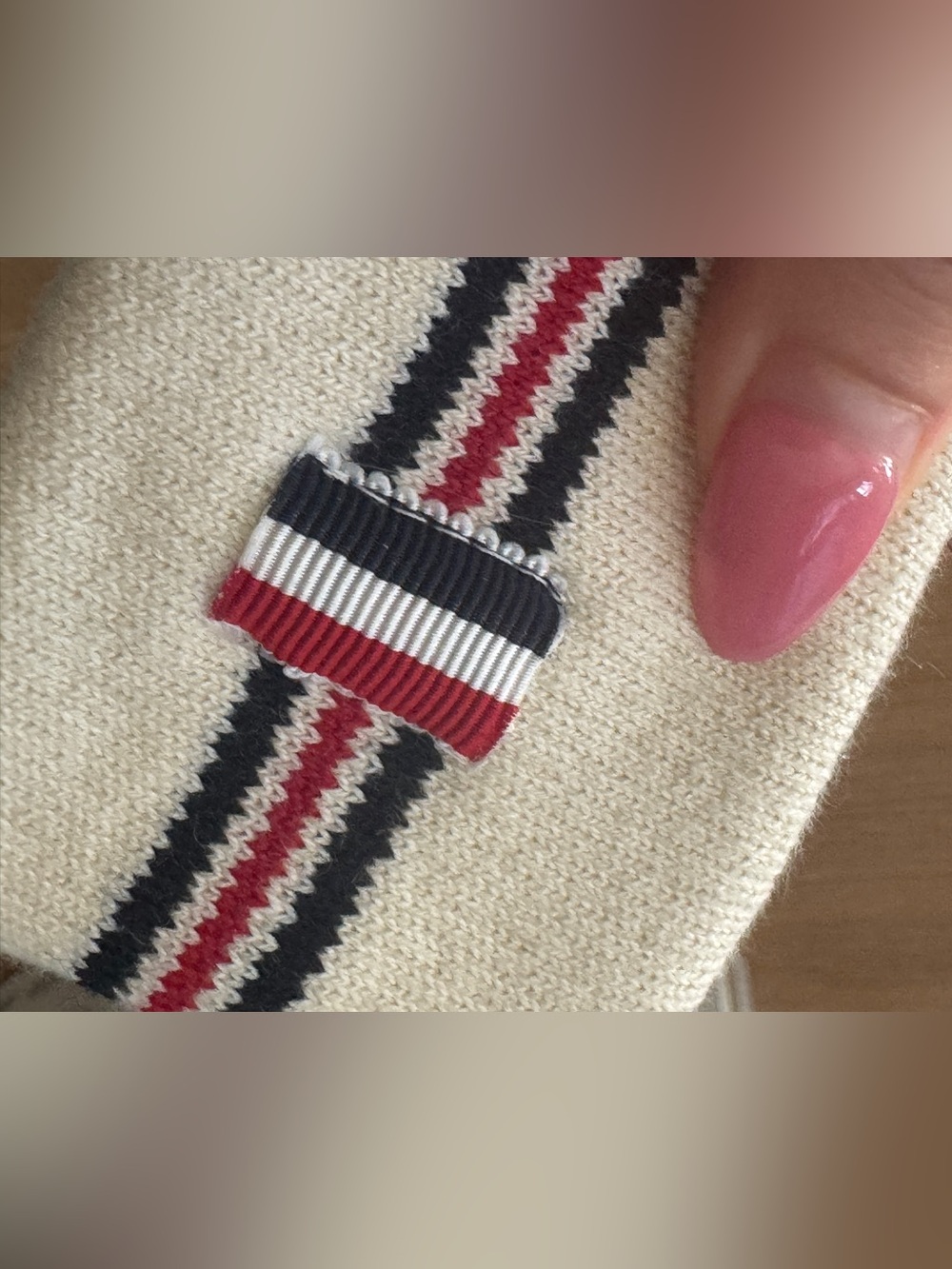 THOM BROWNE Cotton Headband & Wrist Cuff Set Ivory White Knit Stripe *READ - Picture 3 of 6